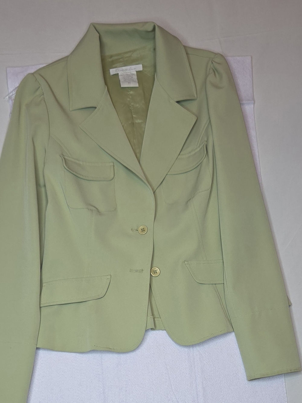 VTG Y2K Charlotte Russe Sage Green Tailored Puff Shoulder Fitted Blazer Medium